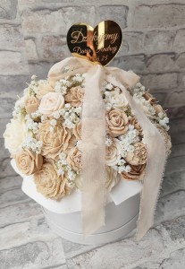 Flowerbox L + grawer na złotym sercu 