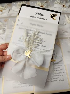 Zaproszenie bogato zdobione z kalką na ślub/komunię 